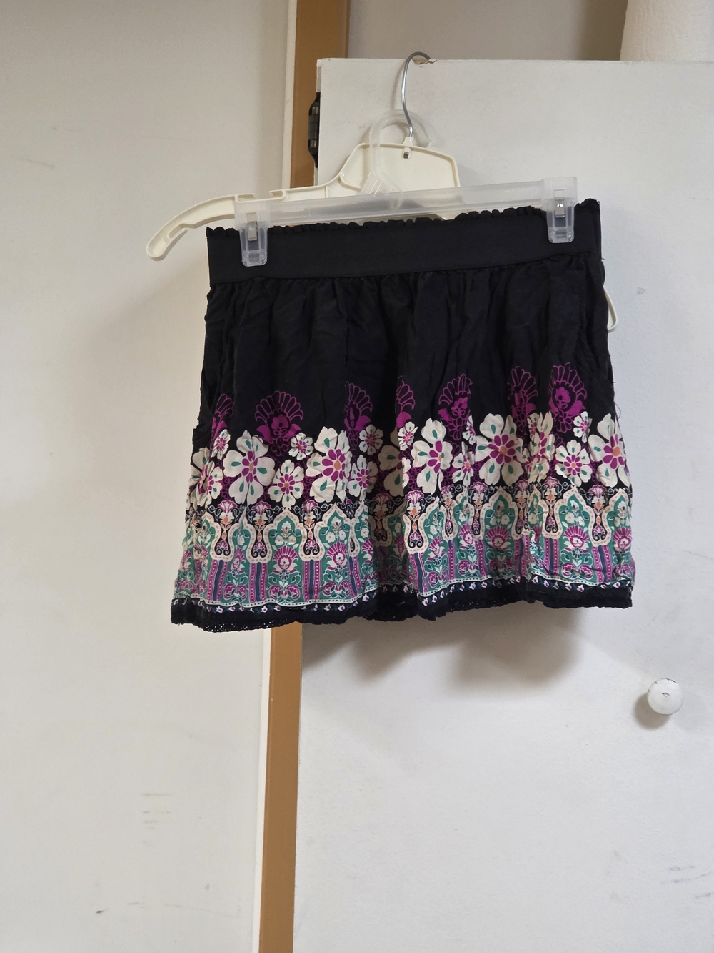 Mudd Black Skirt with Purple, White & Teal Floral Border